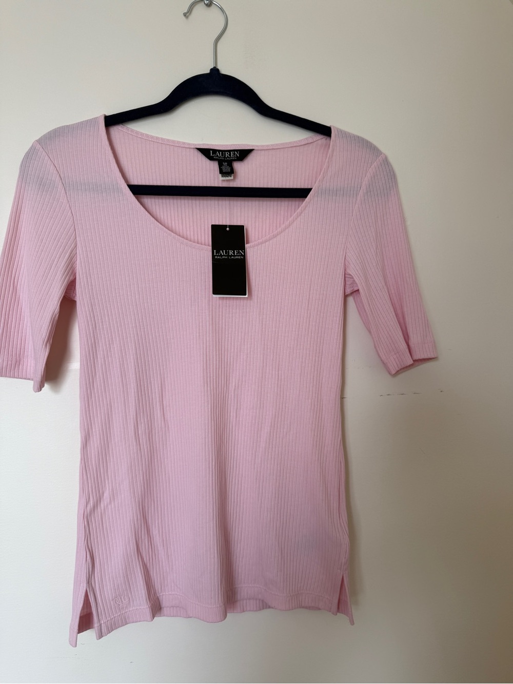 Lauren Ralph Lauren Pink Ribbed Scoop Neck Top NWT Size S